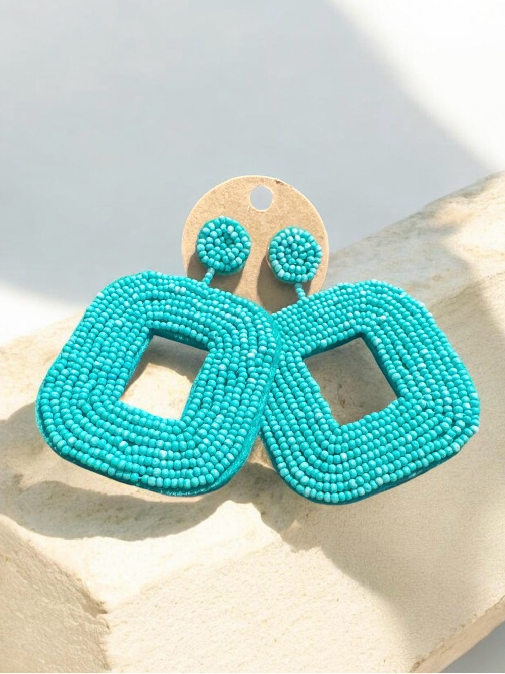 Turquoise Beaded Square Drop Earrings - Unbranded